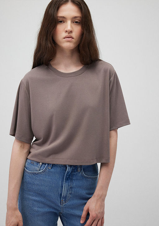 Lux Touch TENCEL TM Kahverengi Basic Crop Tisort