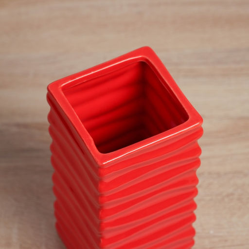 Ваза для цветов «Тьяго» полосы, 19×9 см, керамика, красная