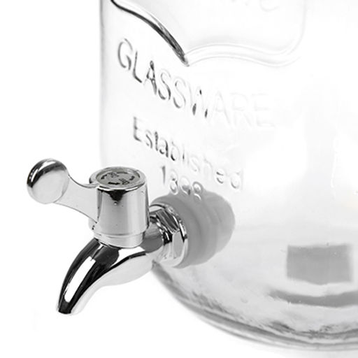 Лимонадник стеклянный с крышкой "Погребок" 4л, 15х15см h25см, д/горловины 9,3см, с краником, металлическая винтовая крышка (диаметр основания - 11,5см) (Китай)