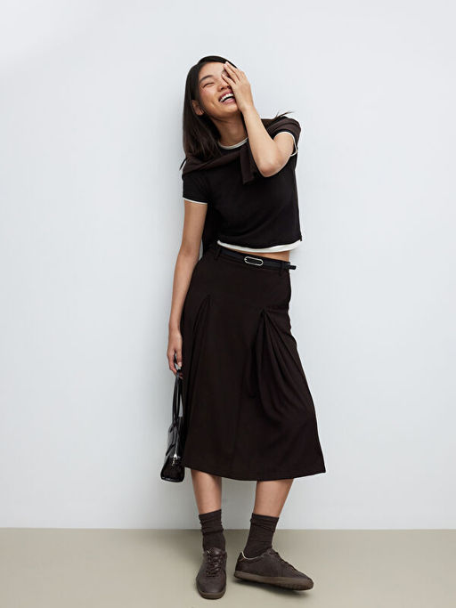 Beli Kemerli Pileli Etek