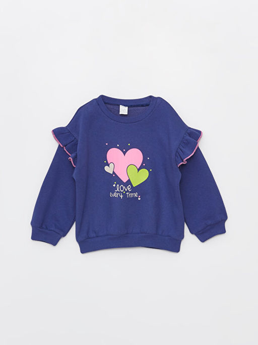 Bisiklet Yaka Uzun Kollu Bask?l? K?z Bebek Sweatshirt ve Tayt 2li Tak?m - Waikiki фото 2