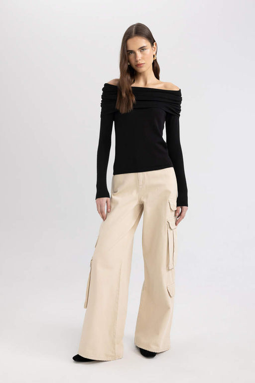 Приталенный свитер с открытыми плечами - Defacto фото 2