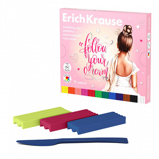 Цена за 1 шт. Пластилин классический ErichKrause Pointes 12 цветов со стеком, 180 г (в коробке 12 шт)