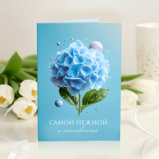 Открытка 4 шоколадки Самой нежной и женственной (гортензия с планетами) - 8 чудо фото 2