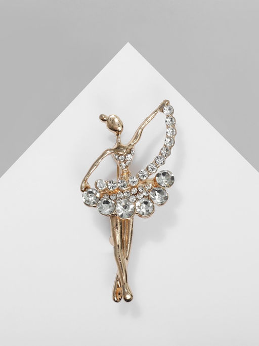 Брошь Балерина с лентой, цвет белый в золоте