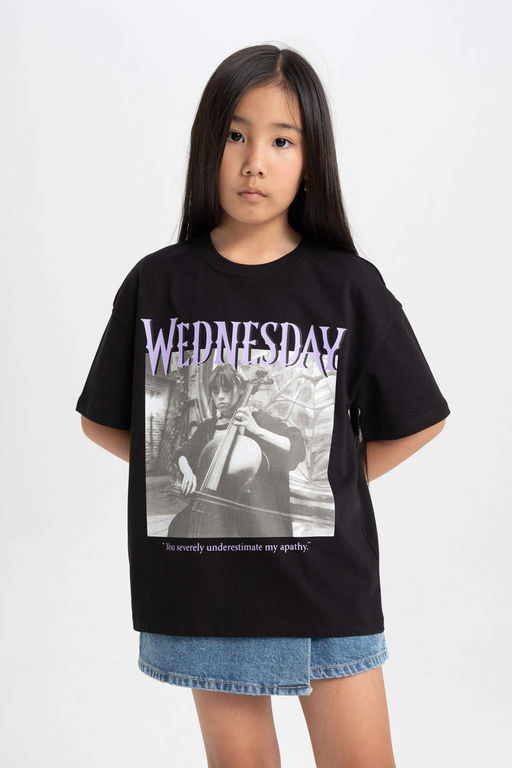 Футболка с короткими рукавами для девочек Wednesday Relax Fit - Defacto фото 3