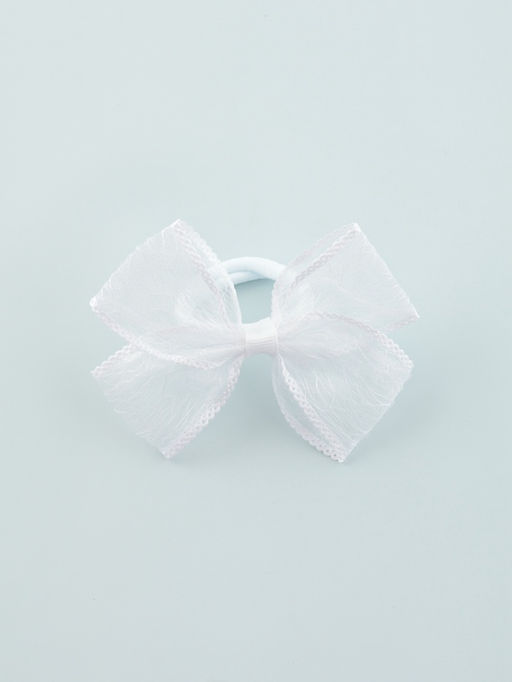 Цена за 6 шт. Бант для волос на резинке «Бантик», кружевной край полоски, 9 см, белый