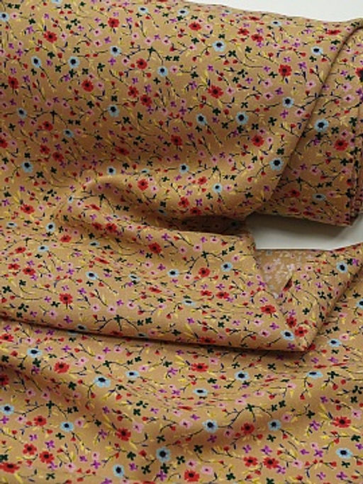 Штапель Премиум Цветочная мириада цв.темно-песочный, ш.1.45м, вискоза-100%, 120гр/м.кв