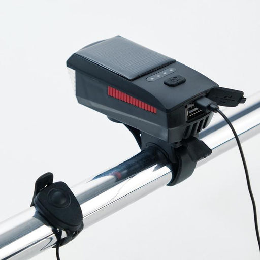 Фонарь велосипедный аккумуляторный, 5 Вт, 1800 mAh, 400 лм, солнечная батарея, с сигналом - Simaland фото 2