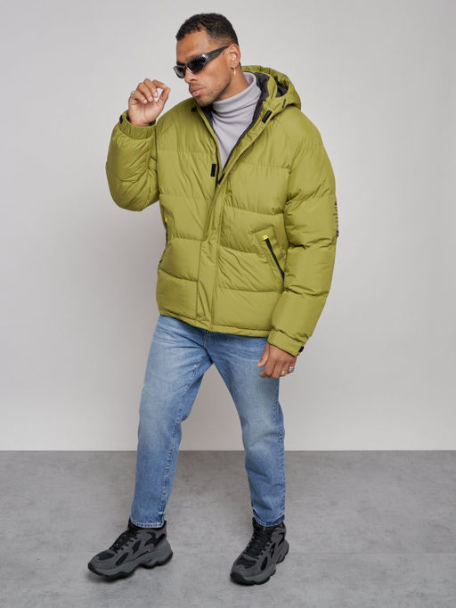 Куртка спортивная болоньевая мужская зимняя с капюшоном зеленого цвета 3111Z - Wonderrman фото 10
