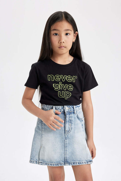 Футболка с коротким рукавом с принтом для девочек - Defacto фото 3