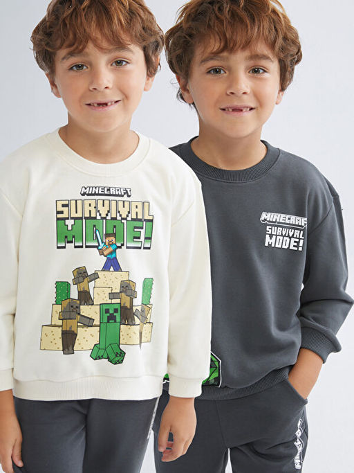 Minecraft Bask?l? Erkek ?ocuk Sweatshirt 2li