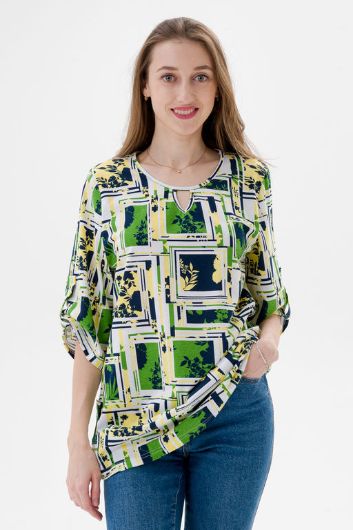 Туника женская из кулирки Полина цитрусовый микс макси - Амадэль фото 2