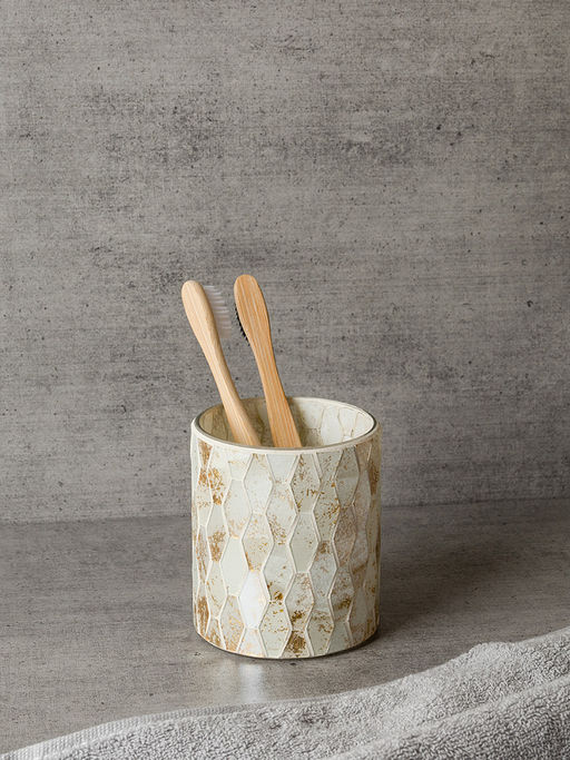 Стакан для зубных щёток 380мл золотой/белый стекло - Denastia фото 2