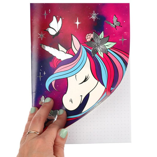 Блокнот А5, 40 листов, на скрепке, в точку, тиснение серебро, «Минни Маус и единорог»