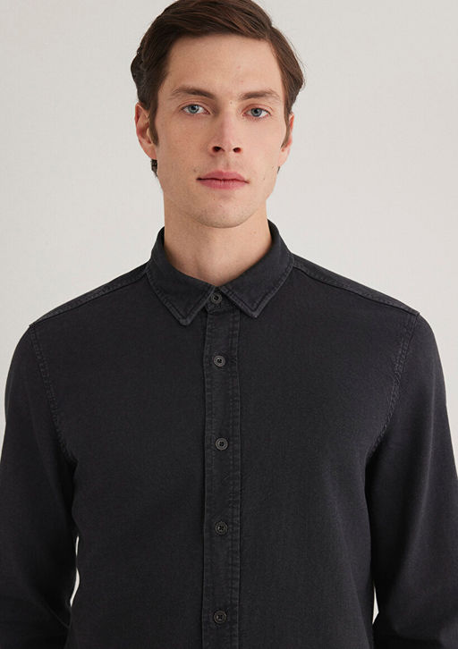 Siyah Denim Gomlek - Mavi фото 7