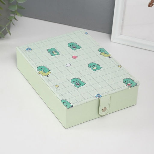 Шкатулка для украшений «Динозаврики», с зеркалом, искусственная кожа, зелёная, 15×21.5×5.5 см