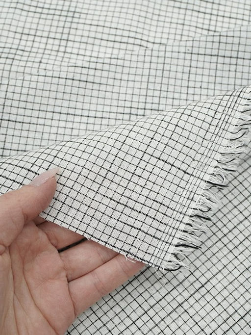 Пестрядь Мелкая клетка - штрих цв.белый, ш.1.45м, хлопок-100%, 100гр/м.кв - Купава фото 3