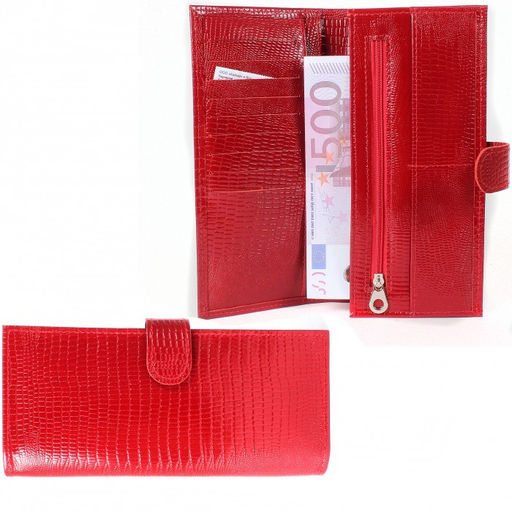 Портмоне женское Croco-ПР-950 с хлястиком натуральная кожа 2 отд, 13 карм, красный игуана (73) 212240