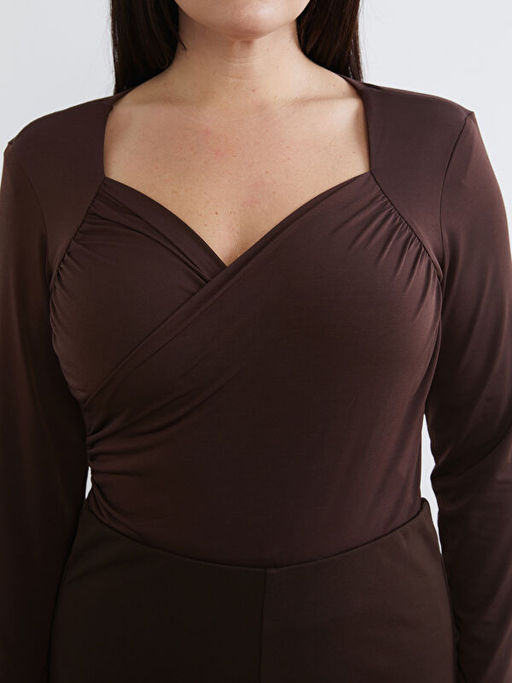 B?y?k Beden Kalp Yaka B?zg?l? Kad?n Bodysuit