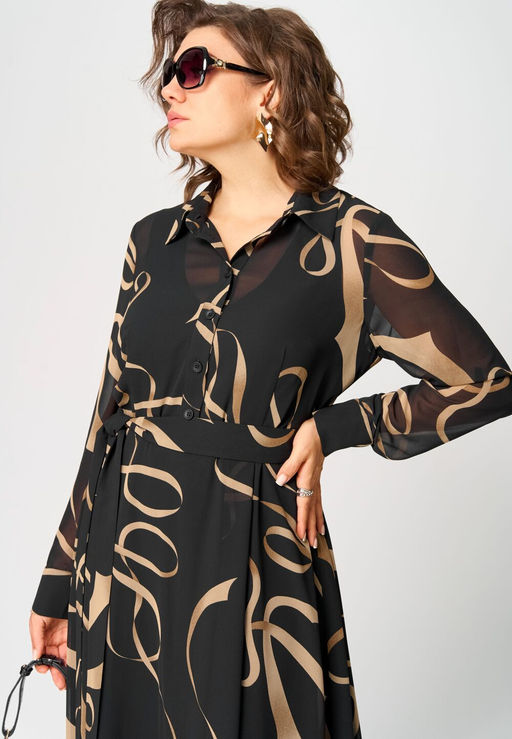 Платье EVA GRANT 7303 черный с принтом