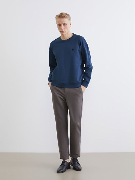 Bisiklet Yaka Erkek Kal?n Sweatshirt