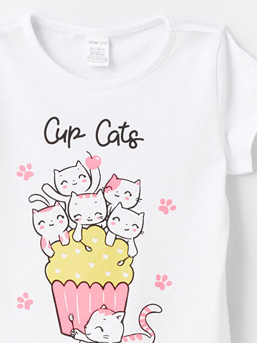 Bisiklet Yaka Bask?l? K?sa Kollu K?z Bebek Ti??rt - Waikiki фото 2