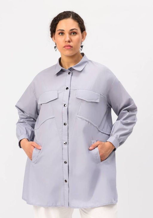 Рубашка на кулиске с резинками серо-голубой