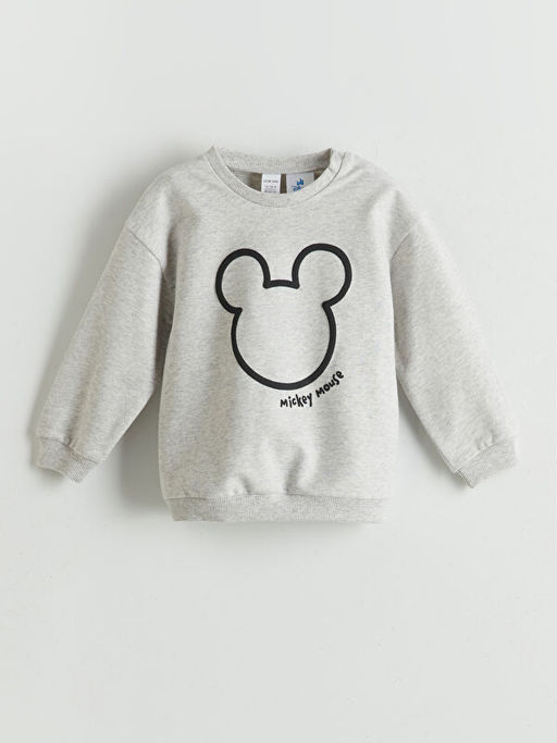 Bisiklet Yaka Mickey Mouse Bask?l? Erkek Bebek Sweatshirt ve E?ofman Alt