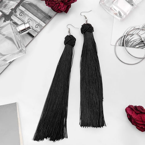 Серьги Кисти романс, цвет чёрный в серебре, длина кисти 16 см