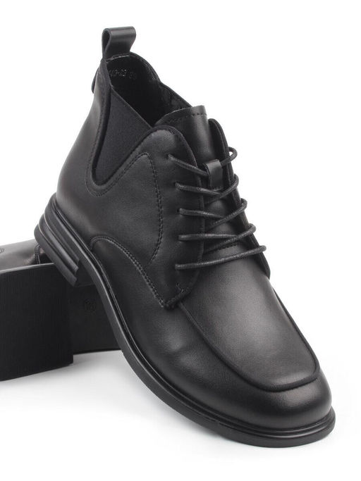 01-M43-23 BLACK Ботинки демисезонные женские (натуральная кожа, байка)