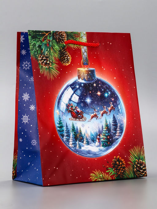 Цена за 2 шт. Пакет подарочный новогодний ламинированный, «Шар», 18×10×22.3 см