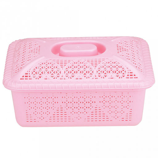 "Домашняя мода" Корзина пластмассовая для хранения "Сердце" 19,3х15см h7,3см, с крышкой, розовый (Китай)