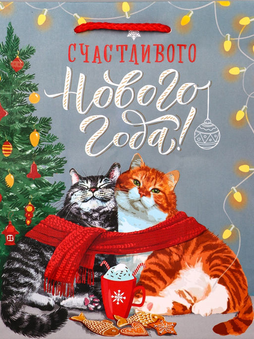 Цена за 2 шт. Пакет подарочный новогодний ламинированный «Счастливого нового года», 18×10×22.3 см