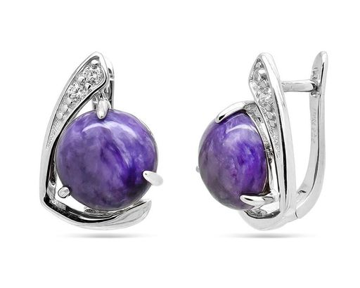 Серьги из серебра чароит, МЦВ360
