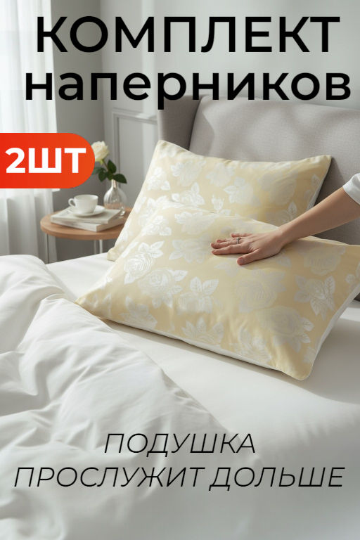 Комплект наперников для подушки из тика - Шампань 70х70