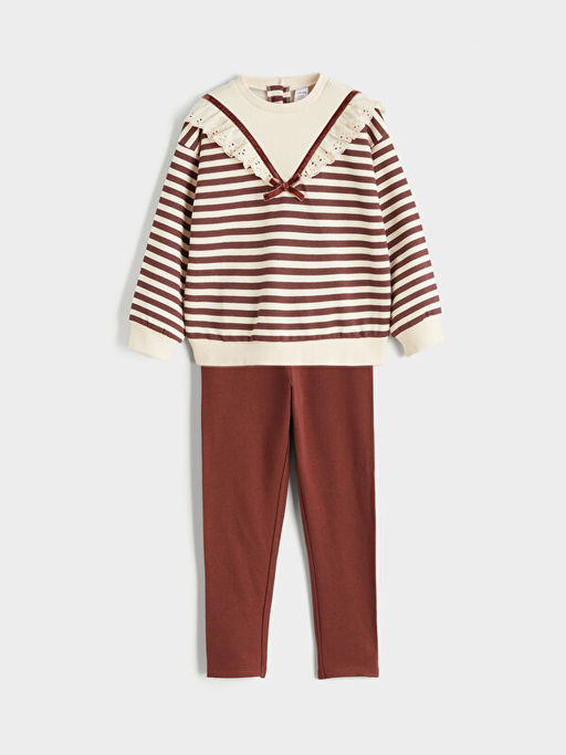 Bebe Yaka ?izgili K?z ?ocuk Sweatshirt ve Tayt