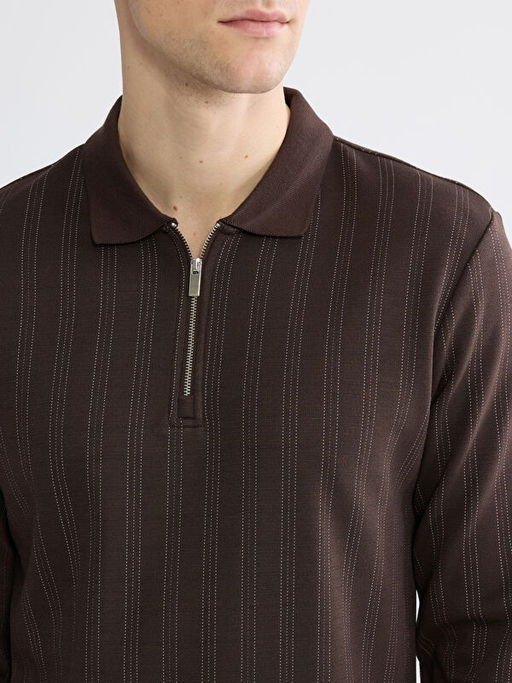 Polo Yaka ?izgili Erkek Sweatshirt