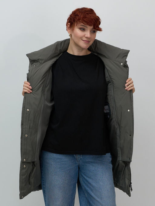 Пальто двубортная зимнее утепленное женское зеленого цвета 7732Z - Visdeer фото 9