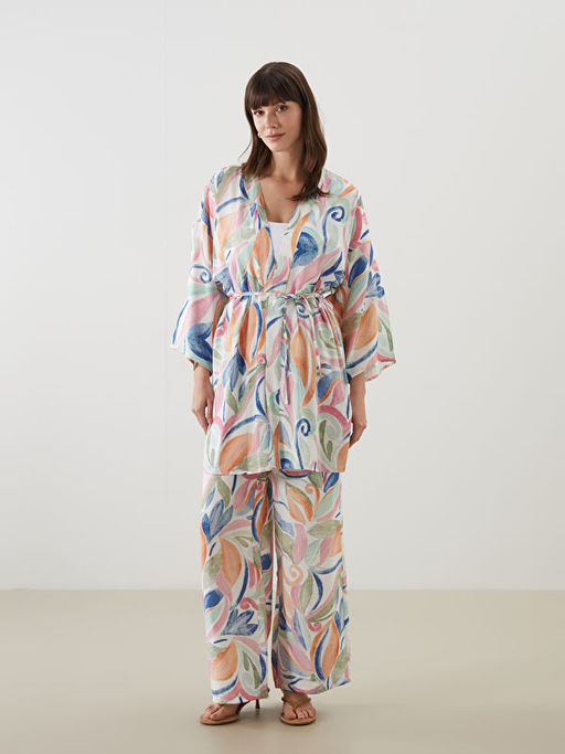 ?al Yaka Desenli Oversize Kad?n Kimono
