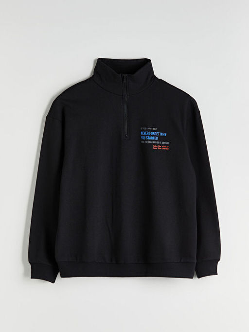 Dik Yaka Bask?l? Erkek Sweatshirt