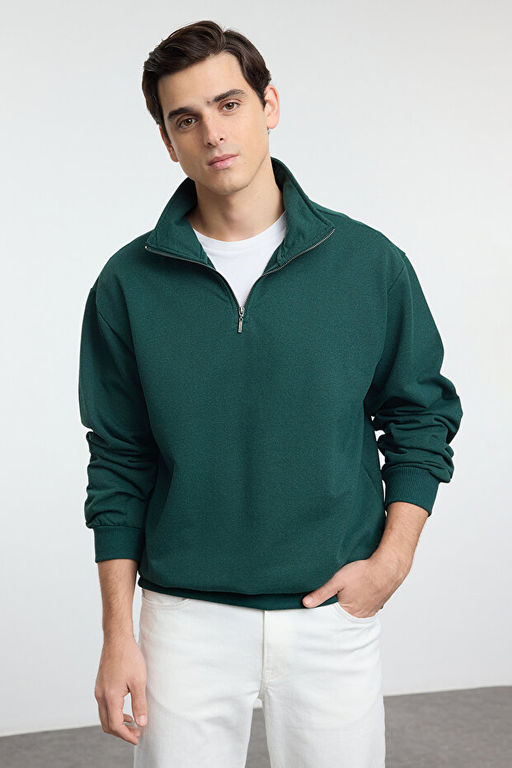 Z_mr_t Oversize/Geni_ Kesim Dik Yaka Fermuarl_ Etiketli __i Polarl_ Sweatshirt TMNAW25SW00168 - Trendyolmilla фото 2