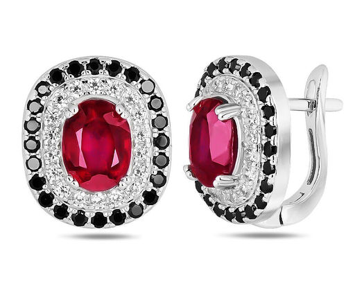 Серьги, рубин корунд , шпинель нат., NKD-2537