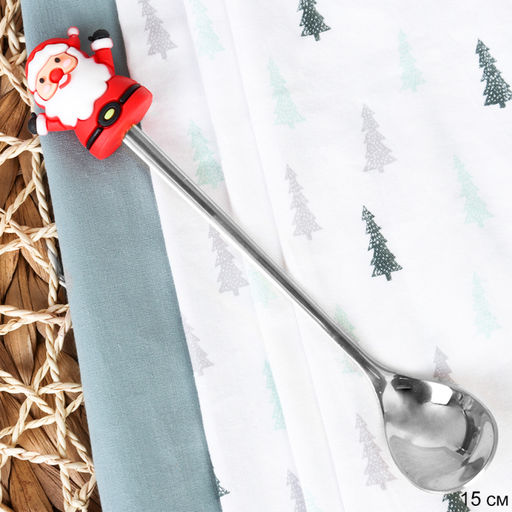 Ложка чайная серебро силикон Дед мороз / B-114 /уп 300/ Новогодняя