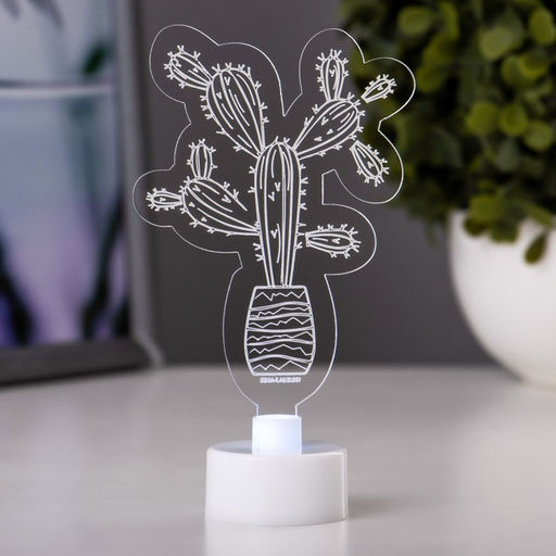 Светильник 3D ночник RISALUX «Кактус», LED RGB 6 цветов, от батареек LR1130 3 шт., 7×10.5 см