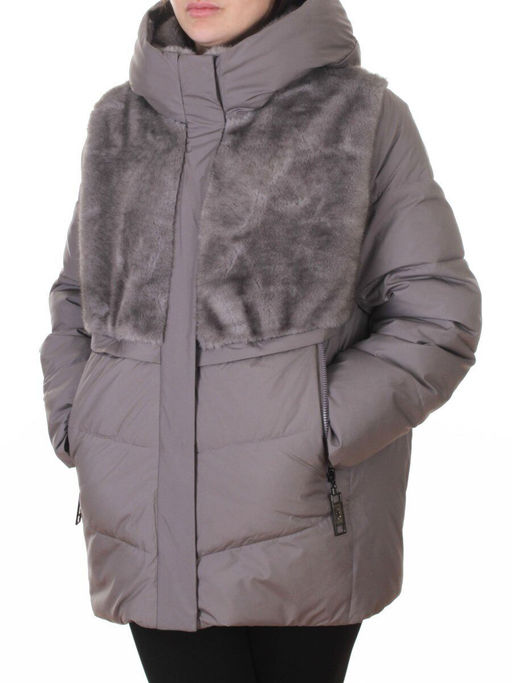 M-8869 GRAY/LILAC Куртка зимняя женская (150 гр. холлофайбер)