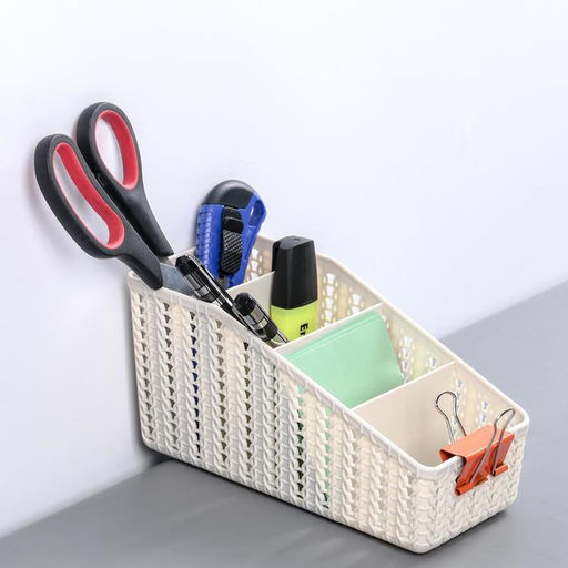 Подставка - органайзер для канцелярии «Вязание», 4 секции, белый ротанг