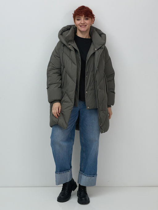 Пальто двубортная зимнее утепленное женское зеленого цвета 7732Z - Visdeer фото 11