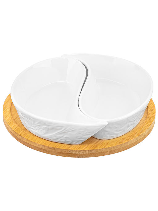 Тарелка п/оливки 15*15*3,5 см 100 мл "Инь-Янь лоза" на деревянной подставке