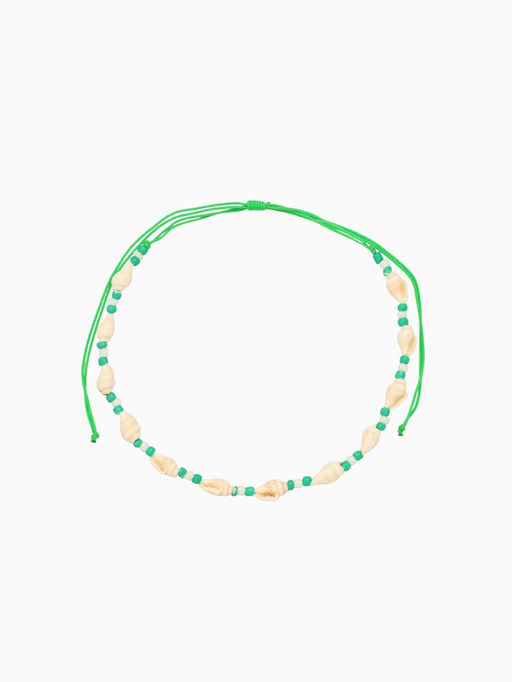 Браслет на ногу, анклет, длина 20 см, белый, зелёный